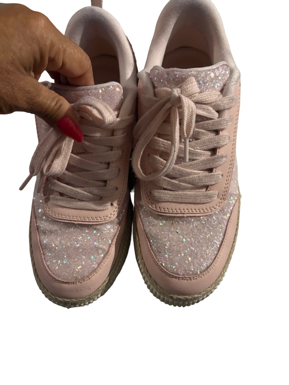 Women's Pink Glitter Lace-Up Sneakers
